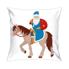Подушка 35x35 см с цветной обратной стороной Дед Мороз на лошади