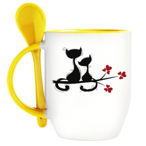 Кружка с ложкой Любовь и кошки