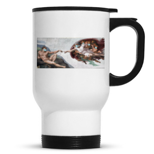 Кружка-термос с принтом СОТВОРЕНИЕ АДАМА / КОРОНАВИРУС