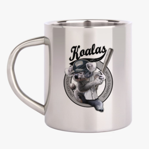 Кружка металлическая с принтом Коала бейсболист