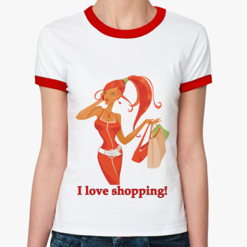 Женская футболка Ringer-T I love shopping!