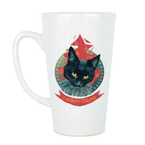 Чашка Латте Новогодний черный кот
