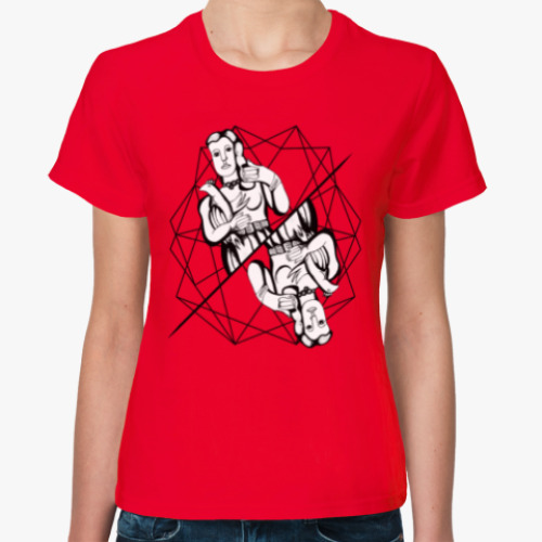 Женская футболка с принтом Женщина с птицей