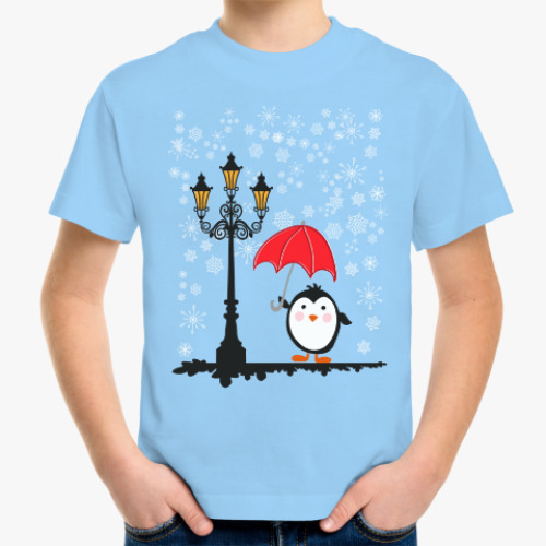 Детская футболка Пингвин и снег