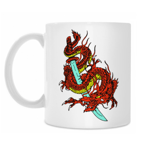 Кружка с принтом Дракон и катана