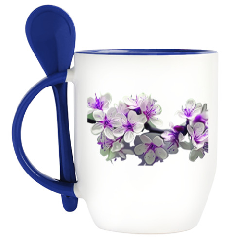Кружка с ложкой с принтом Цветы