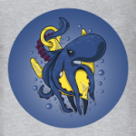 Морское чудовище осьминог обвивший якорь под водой