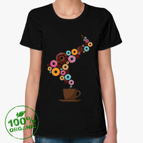 Женская футболка из органик-хлопка Кофе с пончиками