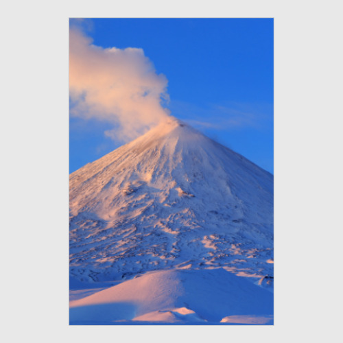 Постер Пейзаж Камчатка: зима, горы и извержение вулкана