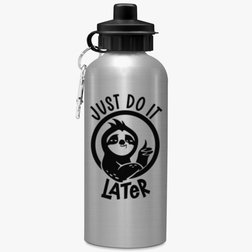 Бутылка с карабином (500 мл) с принтом Ленивец прокрастинатор