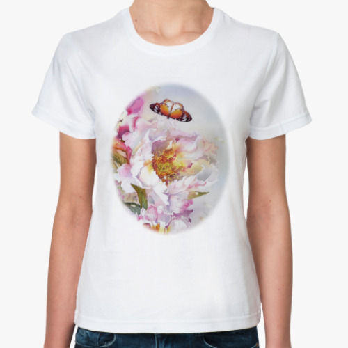 Классическая футболка Пионы и бабочки