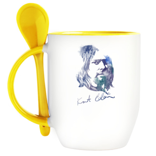 Кружка с ложкой с принтом Nirvana - Курт  Кобейн