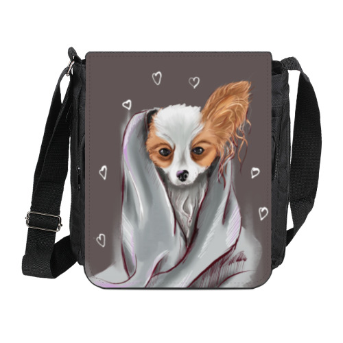 Сумка на плечо (мини-планшет) с принтом Собака в одеялке