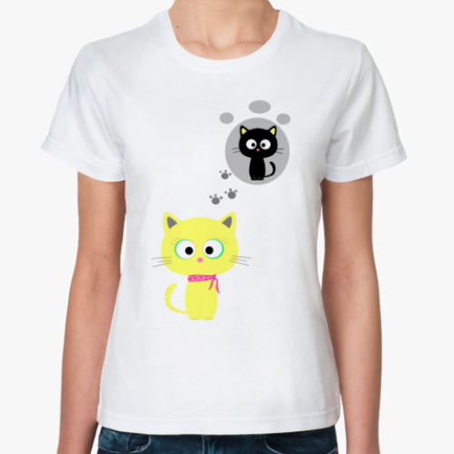 Классическая футболка с принтом Китти думает