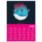 Календарь A2 2026, малиновый Брутальная рыба панк Punk fish
