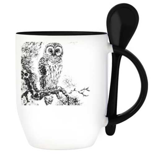Кружка с ложкой Сова на сосне