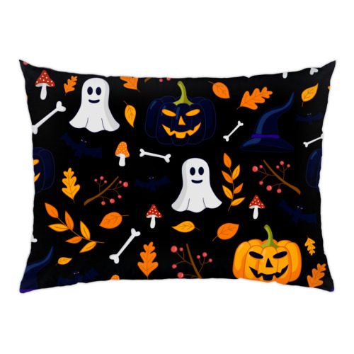 Подушка с принтом Хеллоуин паттерн с призраками и тыквами
