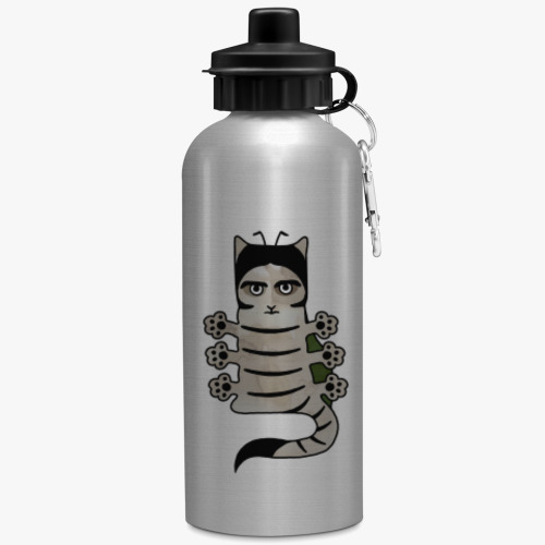 Бутылка с карабином (500 мл) с принтом Кот Кафка. Превращение.