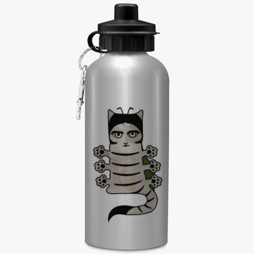 Бутылка с карабином (500 мл) с принтом Кот Кафка. Превращение.