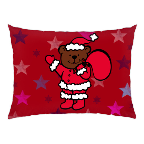 Подушка с принтом Санта Медведь