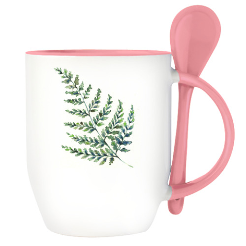 Кружка с ложкой с принтом Папоротник