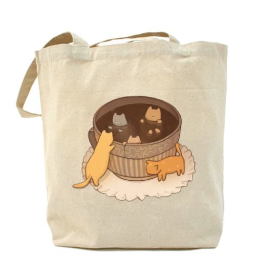 Сумка шоппер с принтом Кофейные коты