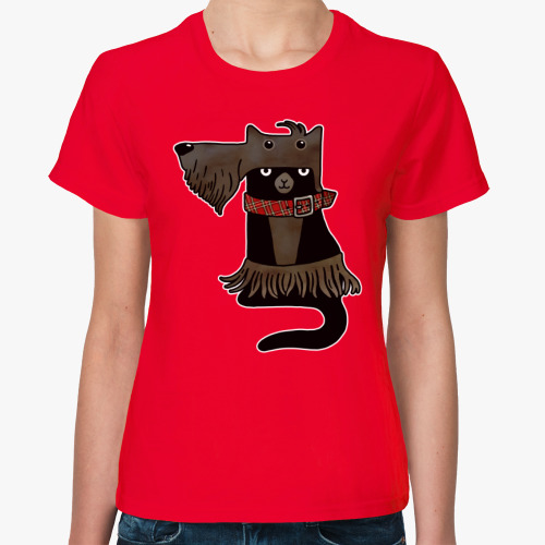 Женская футболка с принтом Шотландский терьер - кот в шапке