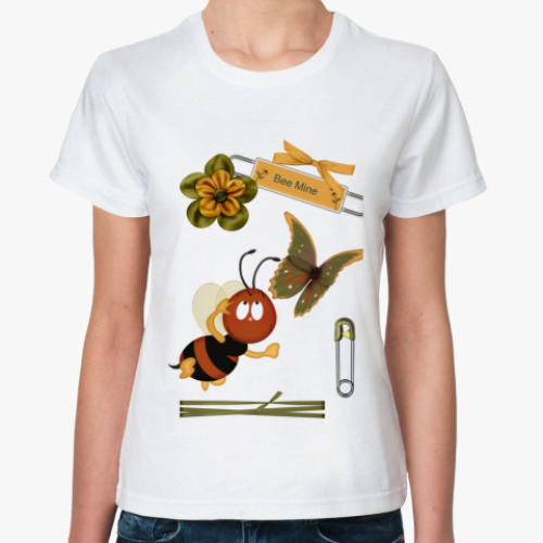 Классическая футболка с принтом Женская футболка, белая