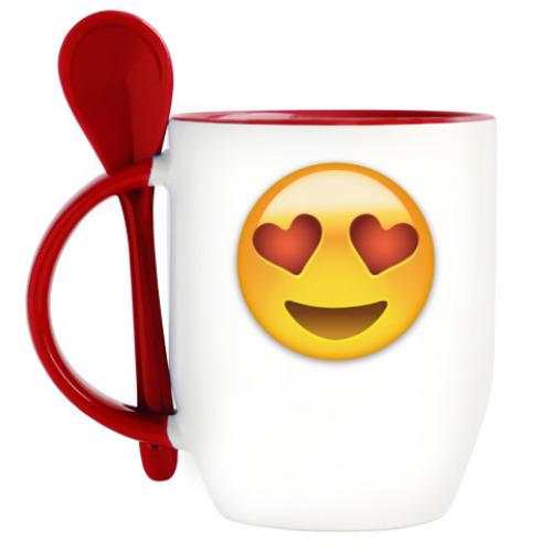 Кружка с ложкой Emoji Смайл: Влюбленный