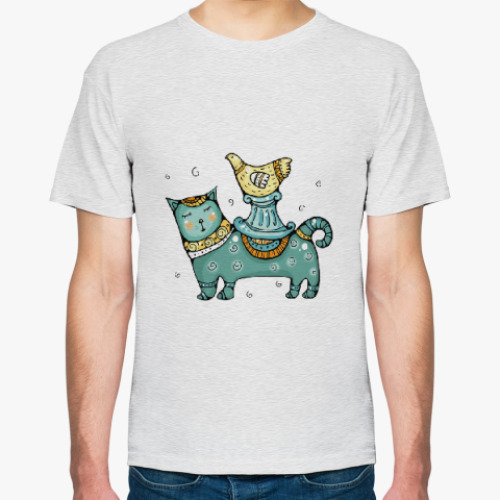 Футболка с принтом Кот и птичка