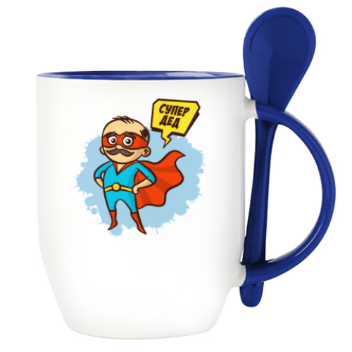 Кружка с ложкой с принтом СУПЕР ДЕД