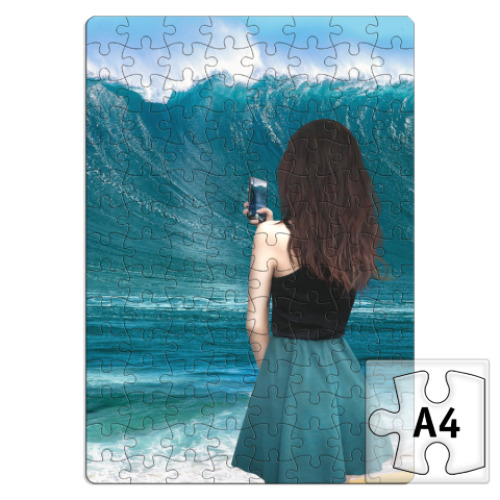 Пазл Море, цунами, девушка, арт, обработка, рисунок