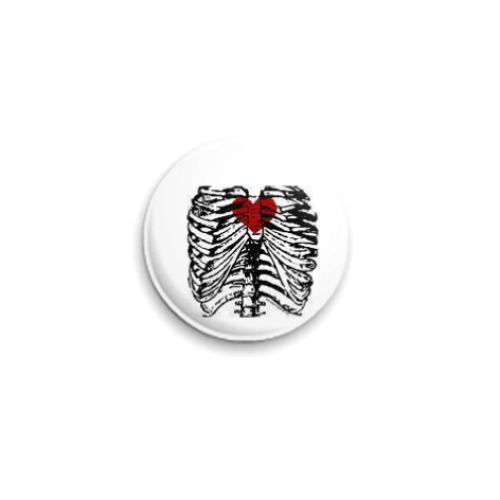 Значок 25мм с принтом сердце и ребра