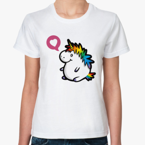 Классическая футболка с принтом Толстенький единорог	