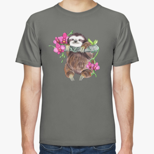 Футболка с принтом Веселый ленивец