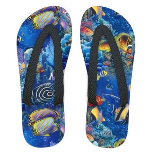 Шлепанцы (сланцы) с принтом  Обитатели морей