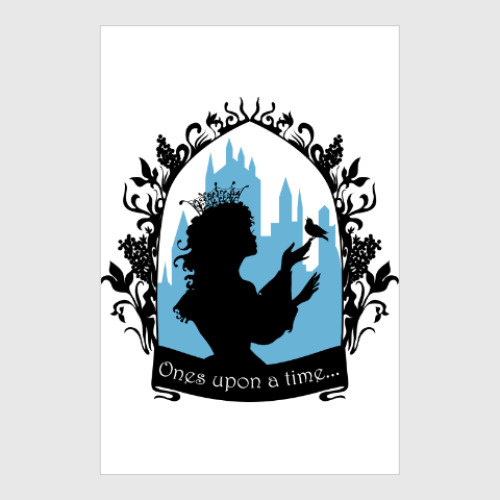 Постер с принтом Прекрасная принцесса с поющей птичкой. Силуэт