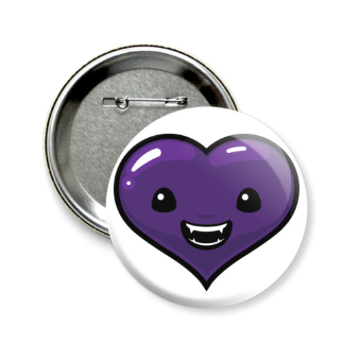 Значок 58мм с принтом сердце-вампир