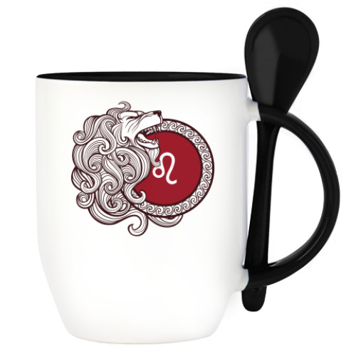 Кружка с ложкой с принтом Символ Лев Знак Зодиака