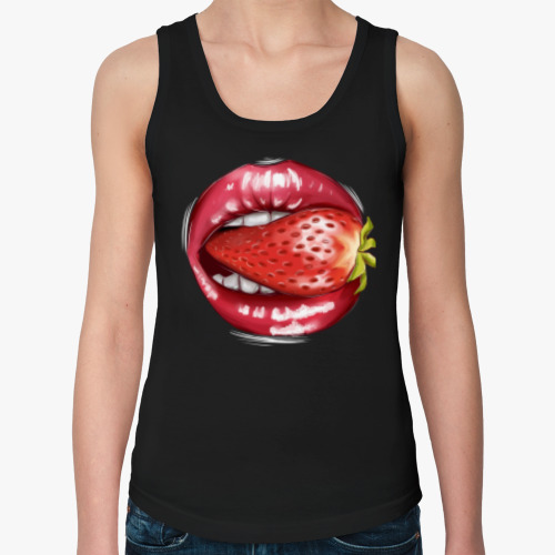 Женская майка с принтом Губы с Клубничкой