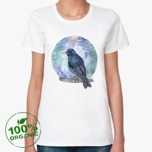 Женская футболка из органик-хлопка птица скворец