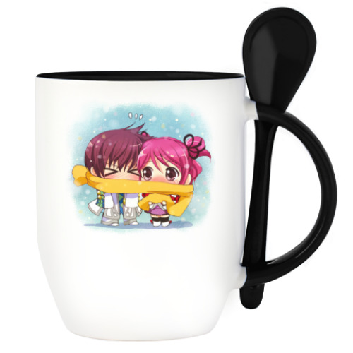 Кружка с ложкой с принтом Согревайка анимешная