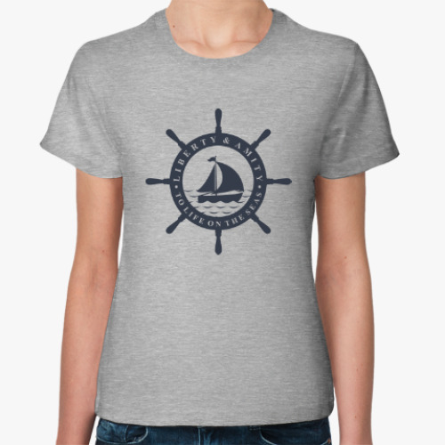 Женская футболка с принтом Море, штурвал. Liberty and mit
