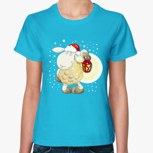 Женская футболка Новогодняя овечка 2015 с фонариком