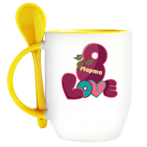 Кружка с ложкой с принтом 8 Марта