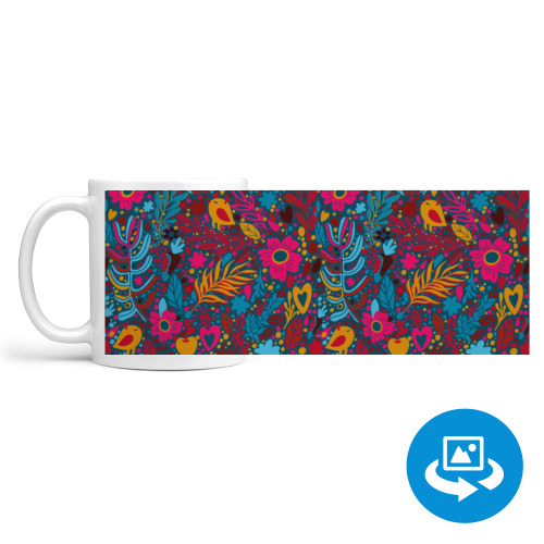 Кружка (круговая запечатка) Летним днем, Яркие птички в цветах