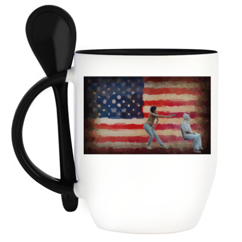 Кружка с ложкой с принтом This is America