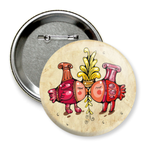 Значок 75мм с принтом Птички-валентинки. Любовь