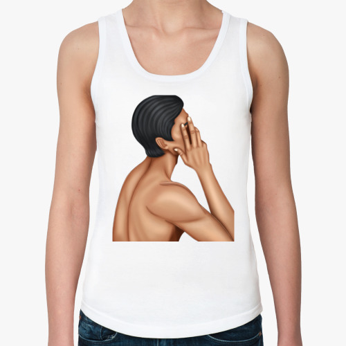 Женская майка с принтом Парень закрывает рукой лицо