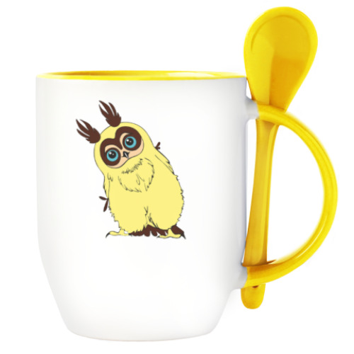 Кружка с ложкой с принтом Nyan Owl